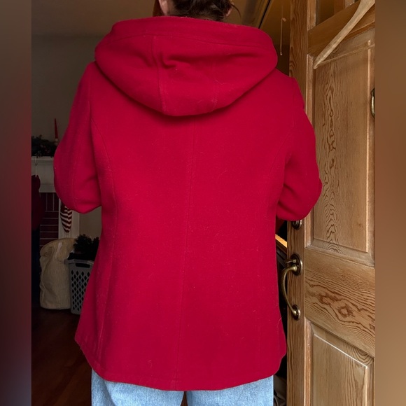Red Hooded Wool Coat by Fleet Street- Size Large - Picture 9 of 11